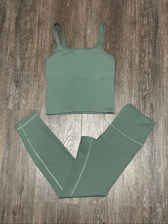 lululemon athletica Other - NWOT Lululemon Matching Ribbed Grey Eucalyptus Set. Size 4